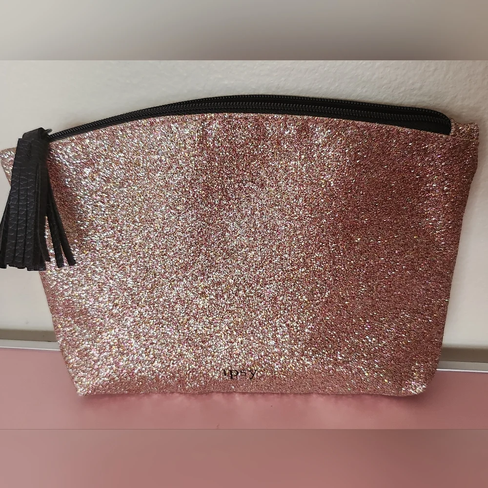Ipsy Pink Glitter Cosmetic Bag